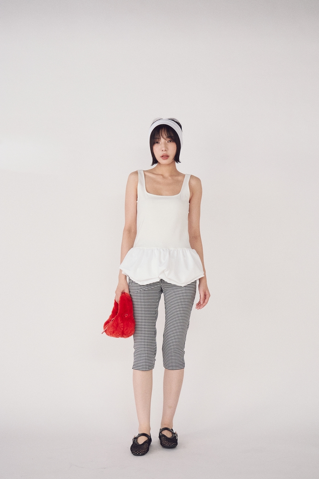 格紋七分貼腿褲