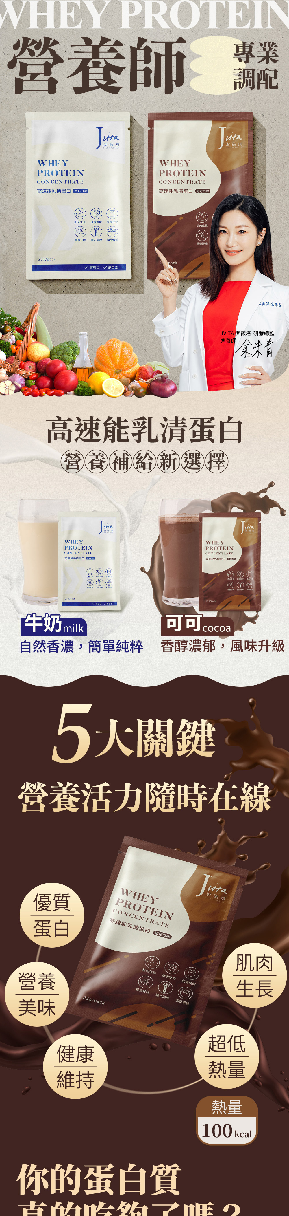 Jvita潔薇塔高速能乳清蛋白(可可風味) 運動後高蛋白 低熱量高蛋白