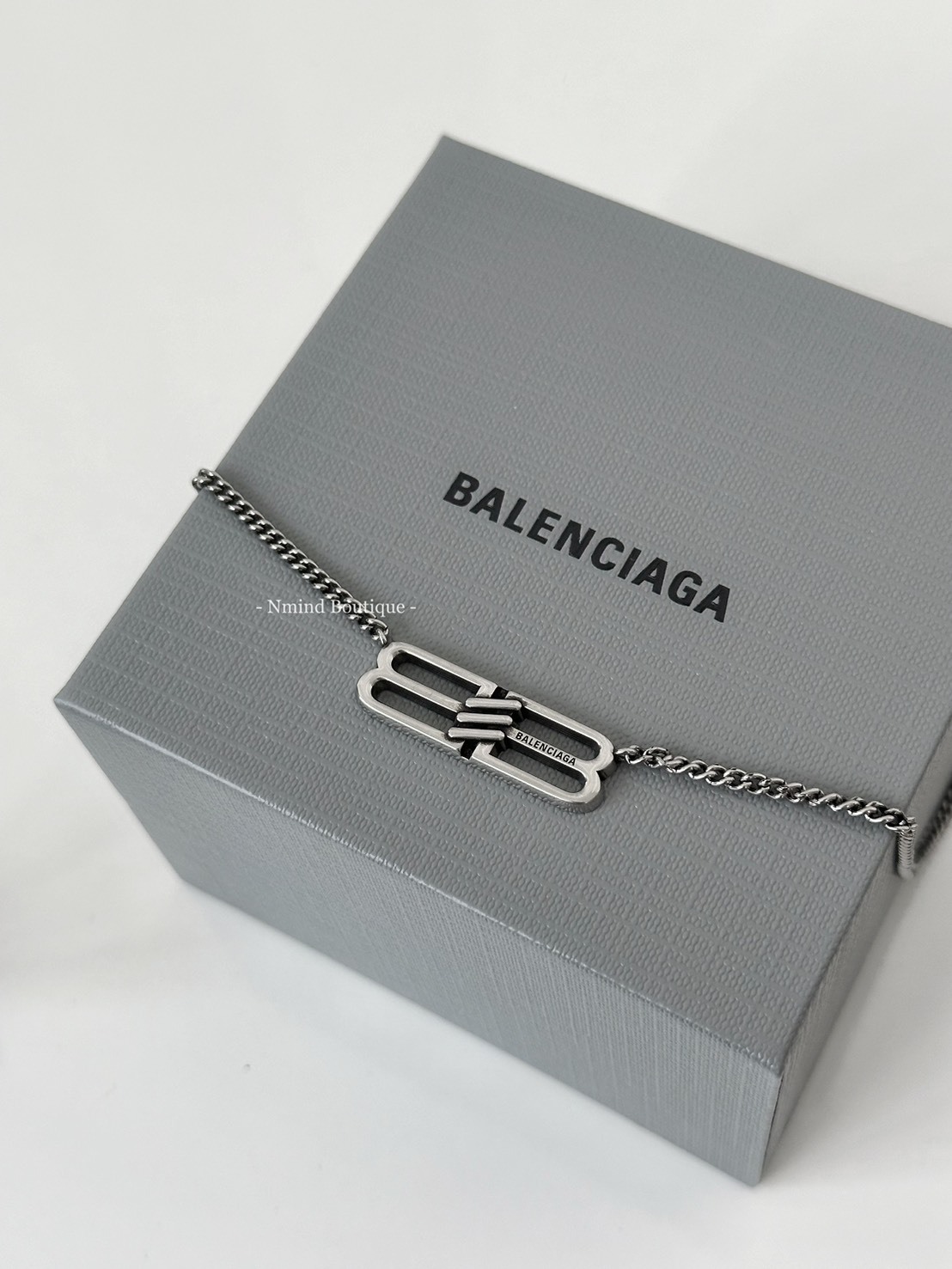 BALENCIAGA Bb Icon Necklace in Antique Silver