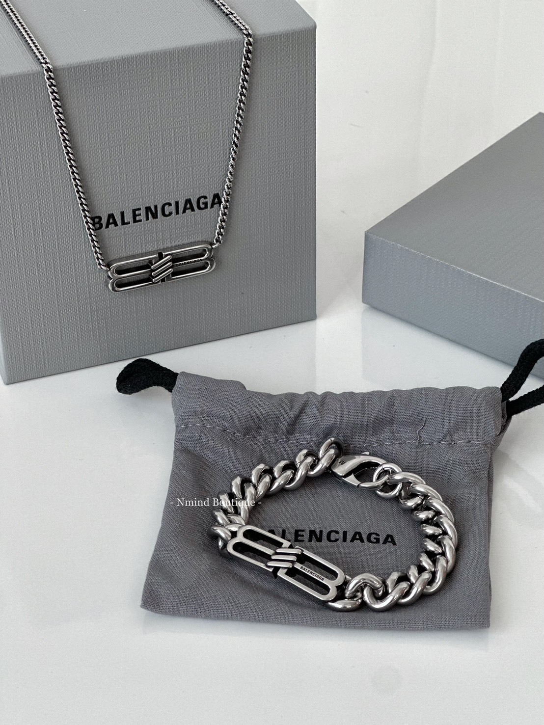 BALENCIAGA Bb Icon Necklace in Antique Silver