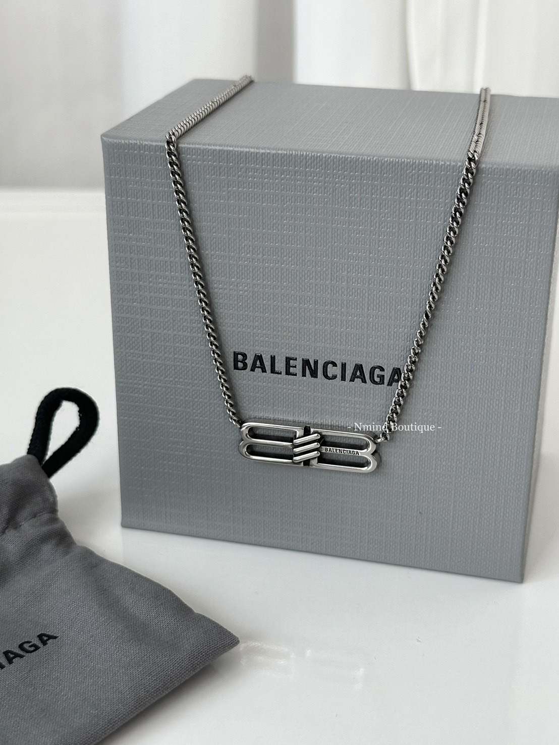 BALENCIAGA Bb Icon Necklace in Antique Silver