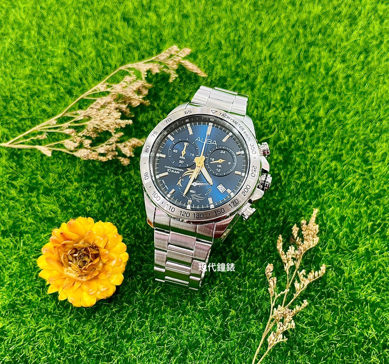 【ALBA 雅柏】白鋼藍面三眼計時錶款VK68-X004B 42mm 現代鐘錶