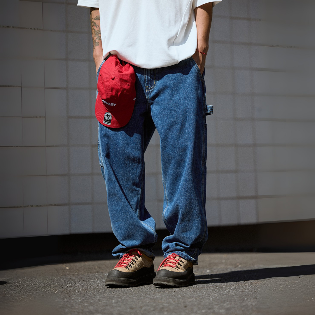 復古微錐版型水洗牛仔工裝伐木褲