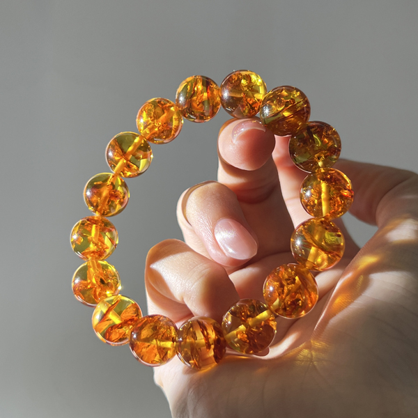 raraprecious♡ 花琥珀 ロシア産フラワーアンバー はちみつ色 花琥珀約16mm 「幸福の石