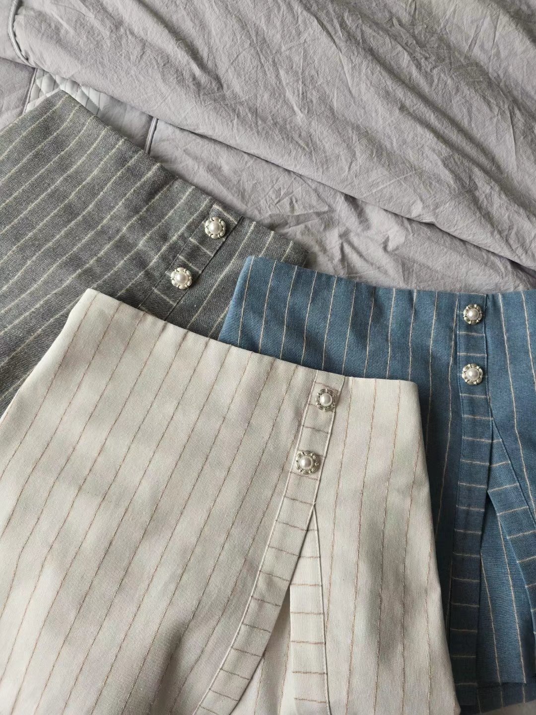 棉麻渡假風間紋裙褲