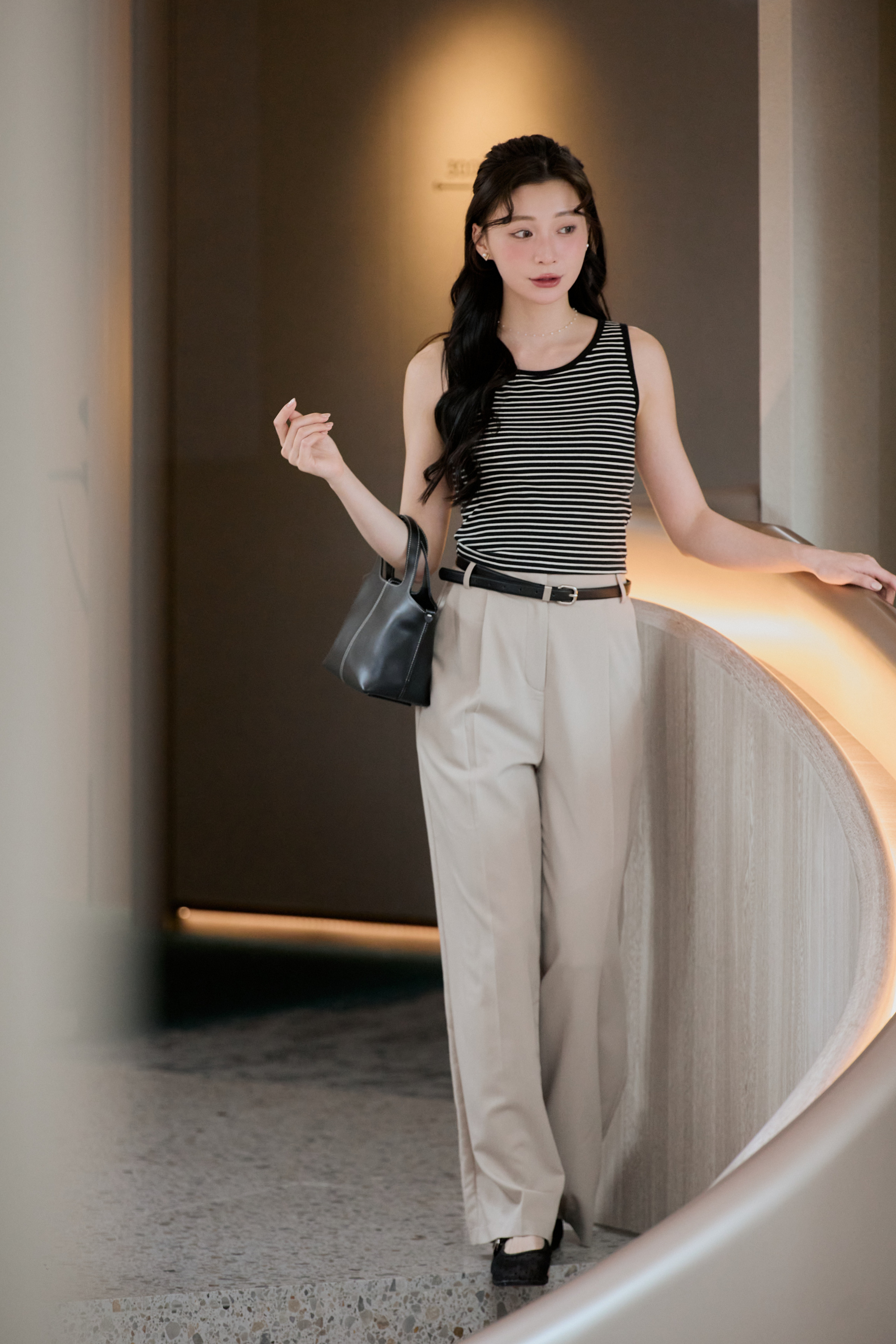 Gmade/彈性包覆遮副乳基礎背心Bratop-黑條