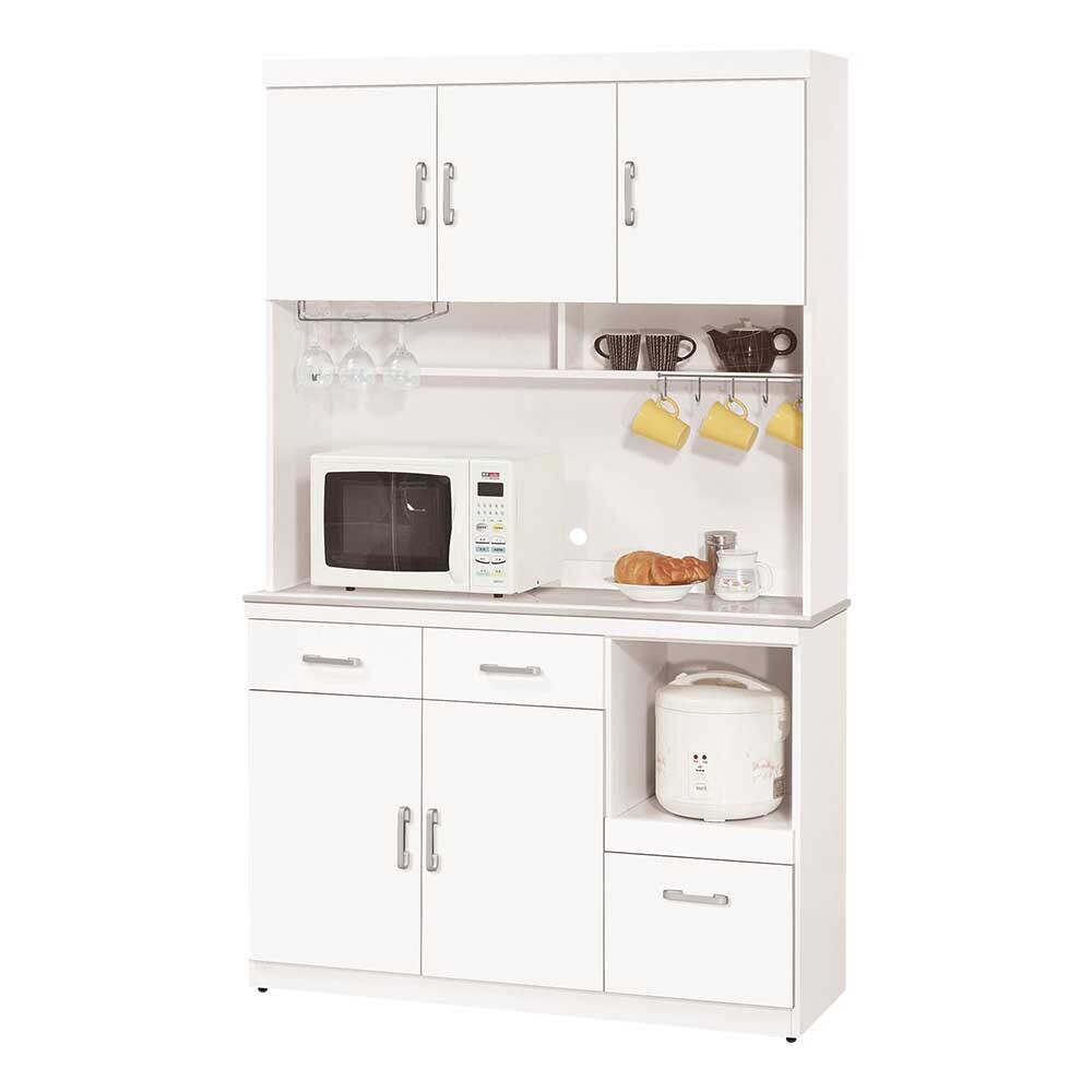 坦菲4尺岩板收納高餐櫃/碗盤置物櫃/拉盤電器櫃(上座+下座)