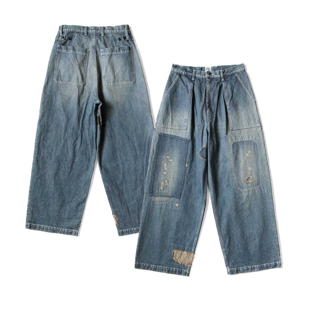 2025SS KAPITAL 14oz 重磅 寬褲 寬鬆版型 補丁 拼接 牛仔褲 現貨 K2504LP182