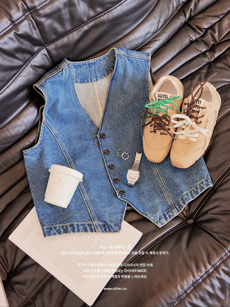 V領排釦牛仔背心