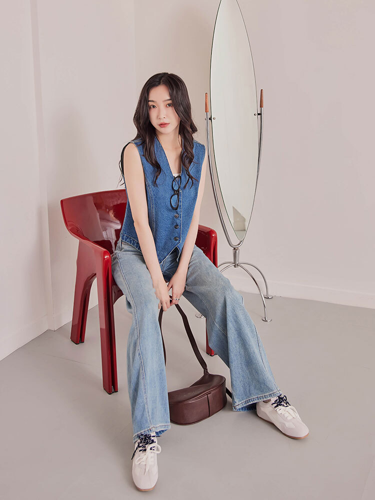 V領排釦牛仔背心