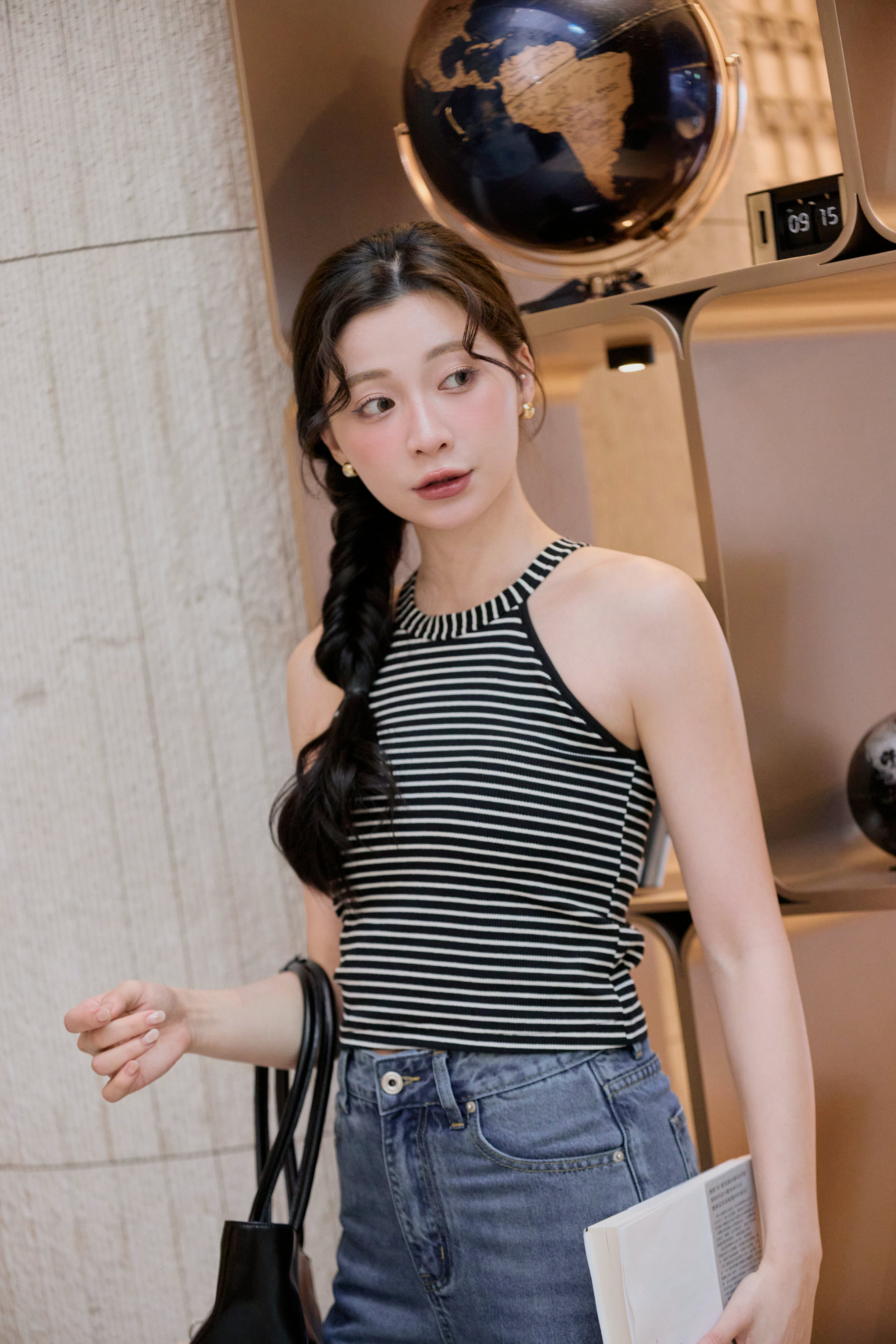 Gmade/不擠肉遮副乳削肩背心Bratop-黑條