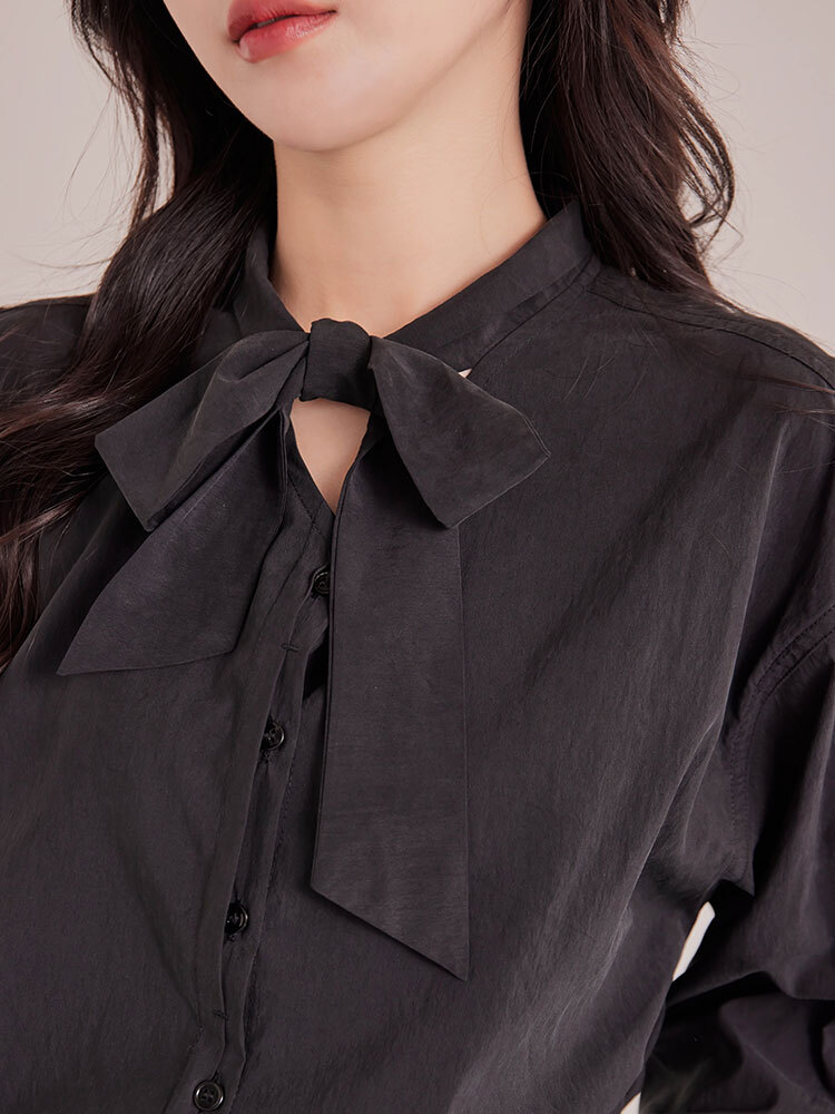 2603 優雅繫帶設計天絲寬鬆襯衫
