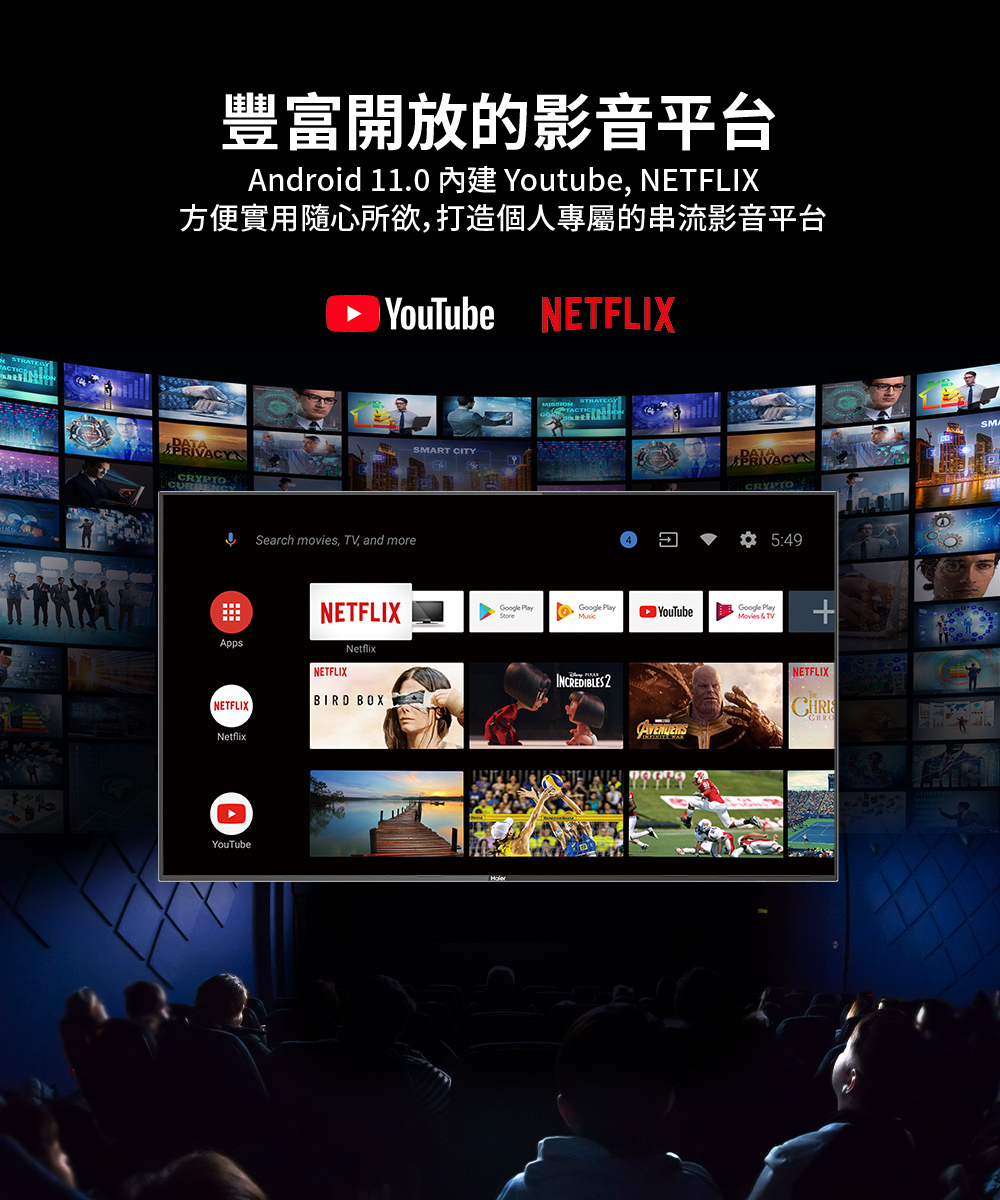 Haier海爾43吋 FHD Android 11  智慧聲控液晶電視(H43K7FGD)支援多種影音串流平台