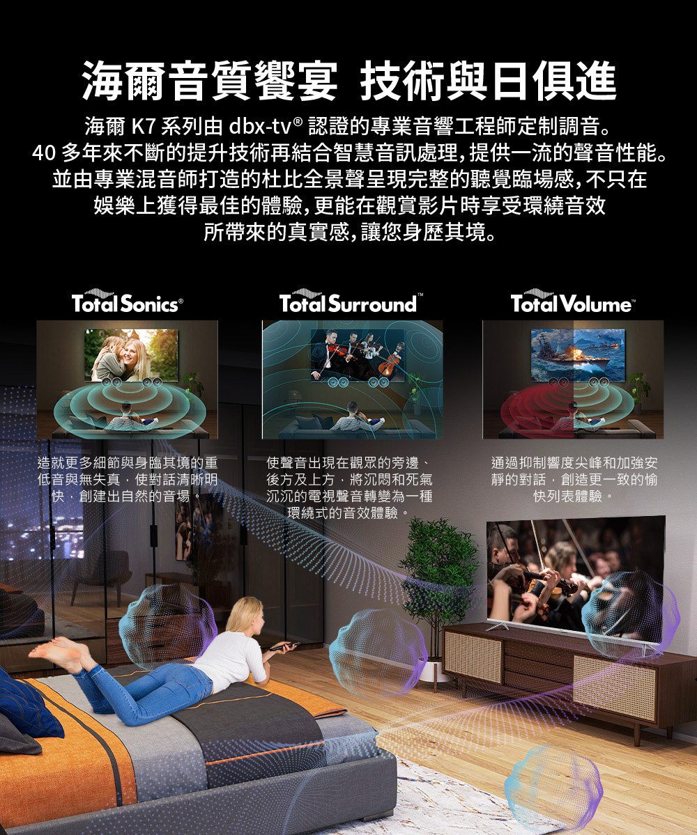 Haier海爾43吋 FHD Android 11  智慧聲控液晶電視(H43K7FGD)身歷其境環繞音效