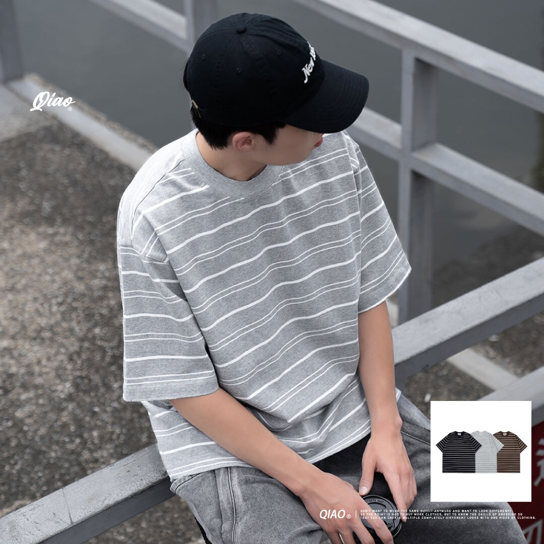 漫步條紋 日系寬版Tee