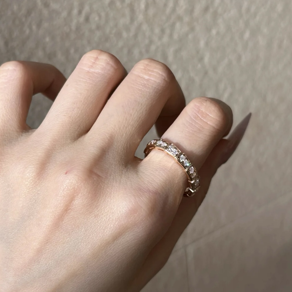 18k”Serpenti經典滿鑽”蛇骨高奢定製細戒