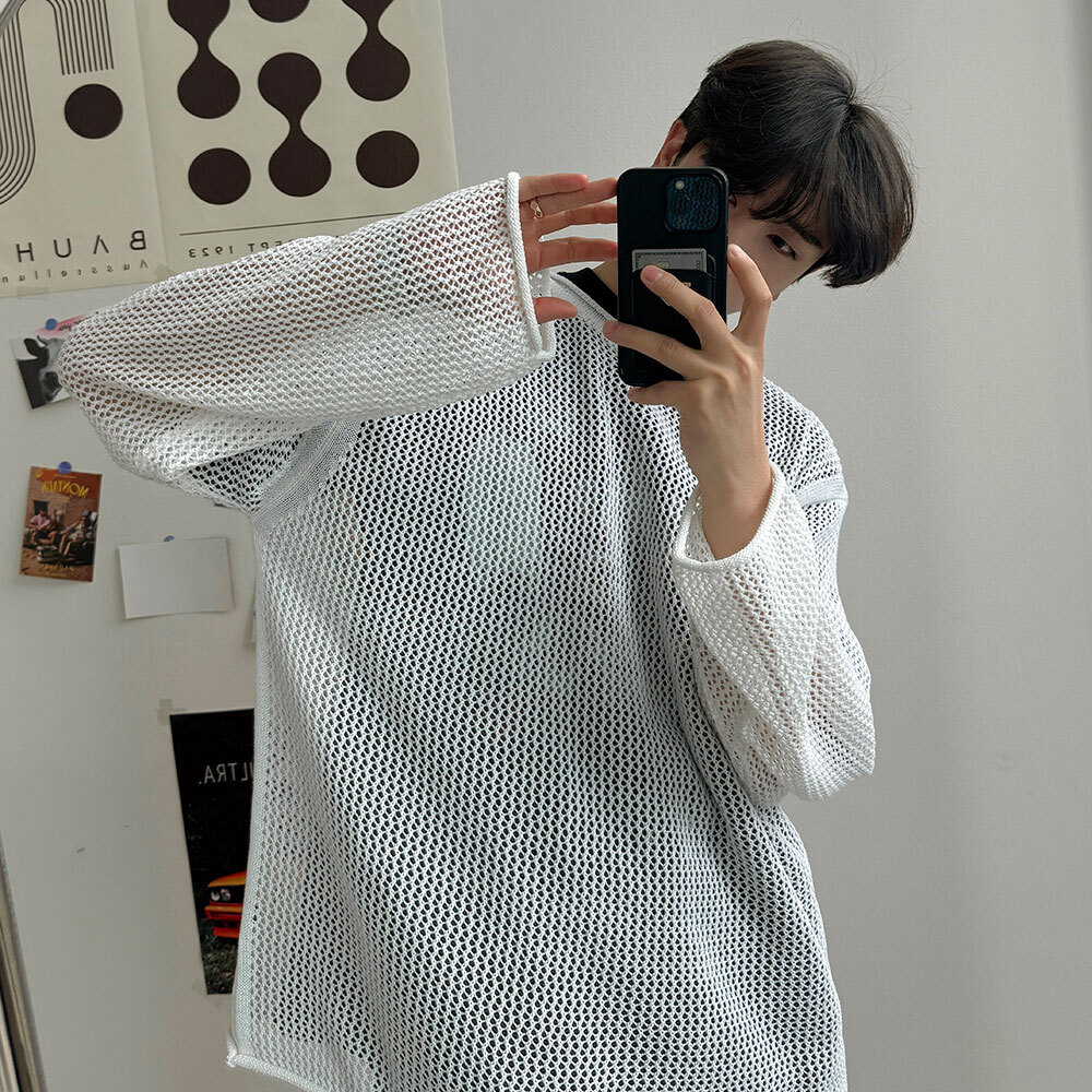 (韓國獨家特價)船型網眼針織衫上衣