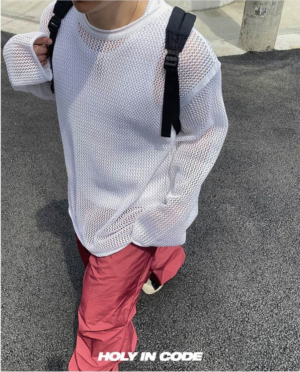 (韓國獨家特價)船型網眼針織衫上衣