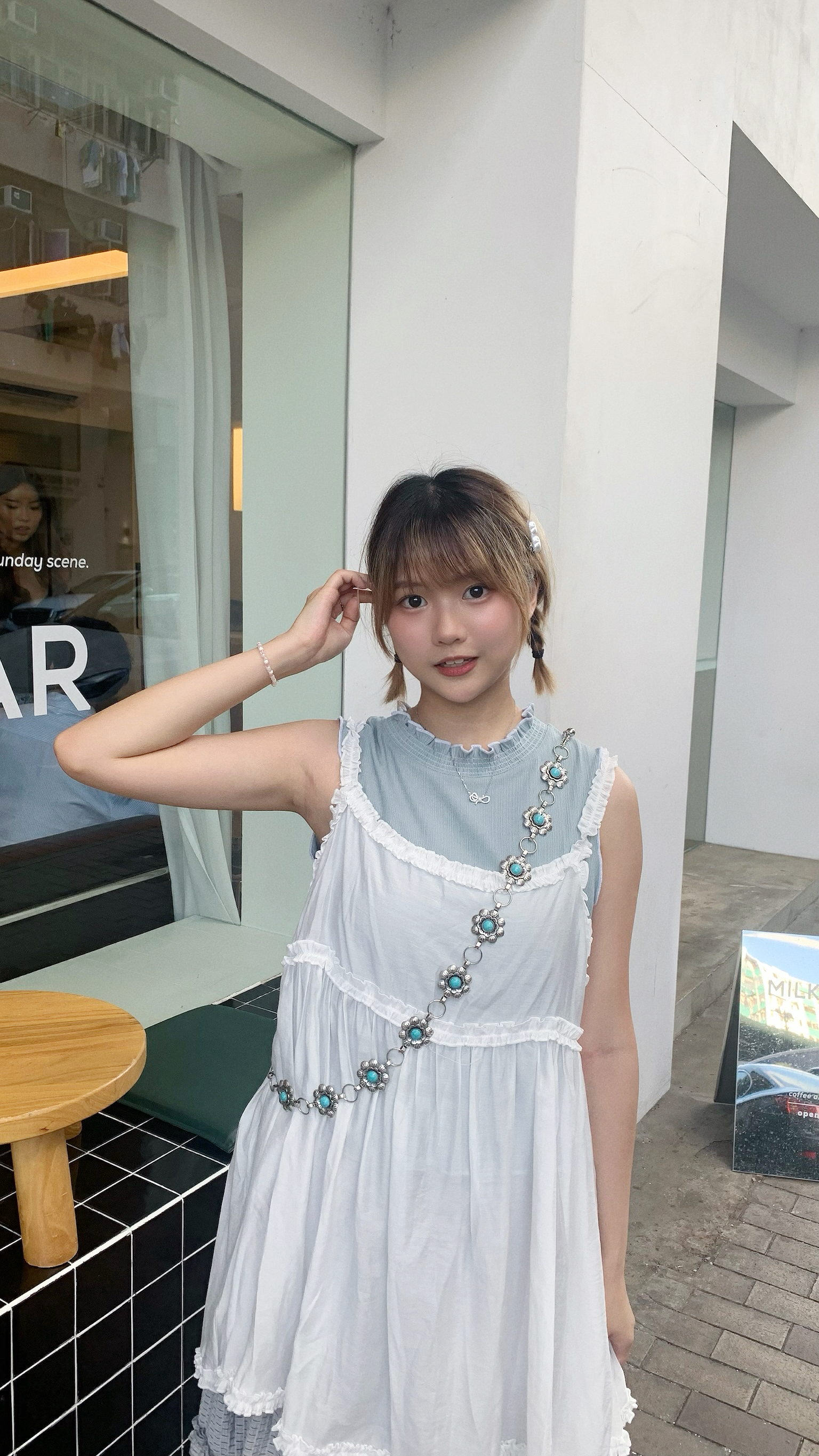 A0222｜復古立體藍石花花腰鏈