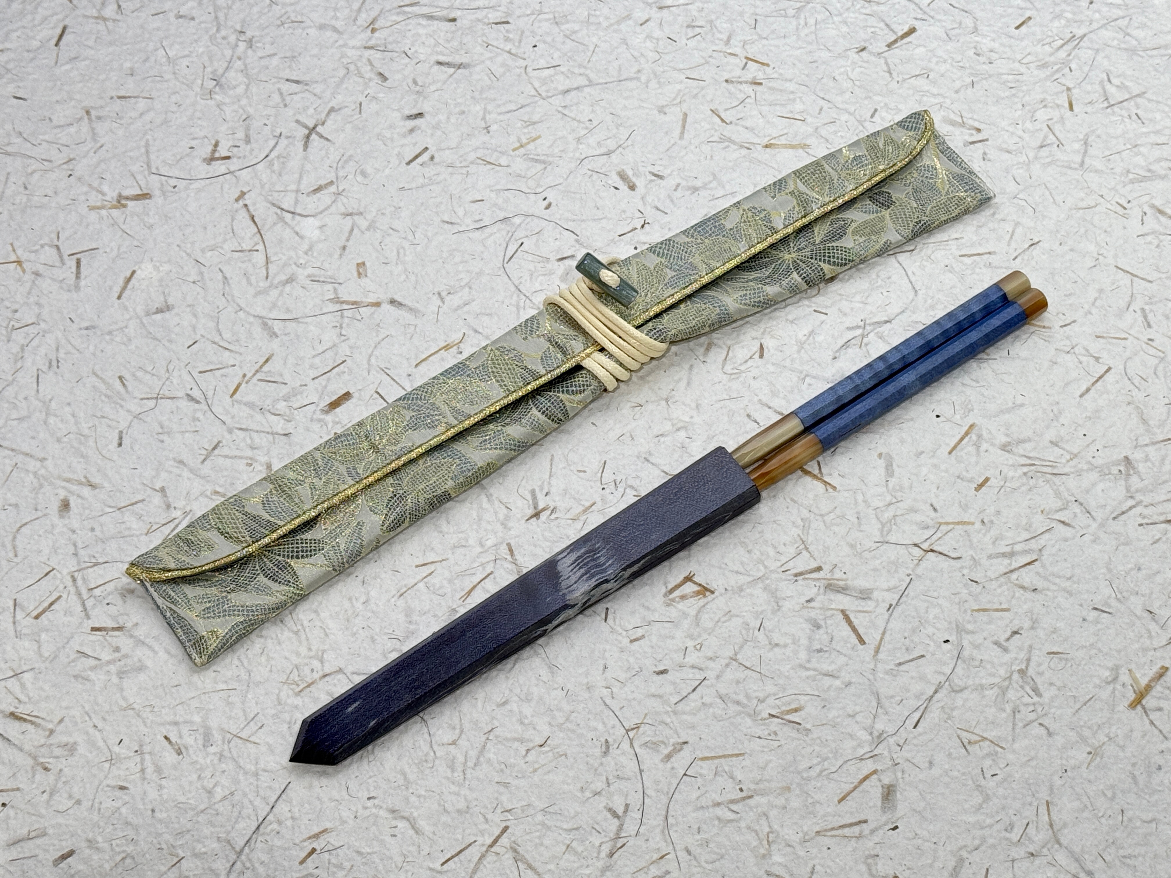 初心 藍色穩定化木 盛箸套裝 西陣織收納袋付