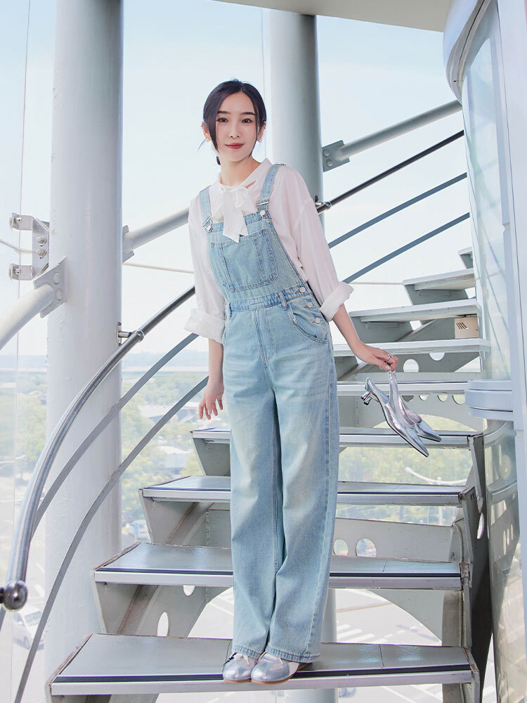 復古牛仔工裝吊帶褲