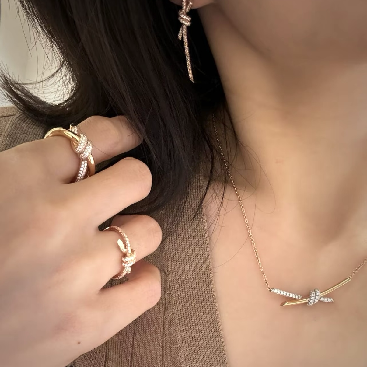 18k Ti’knot520限量玫瑰金/白金撞色高奢定製項鍊