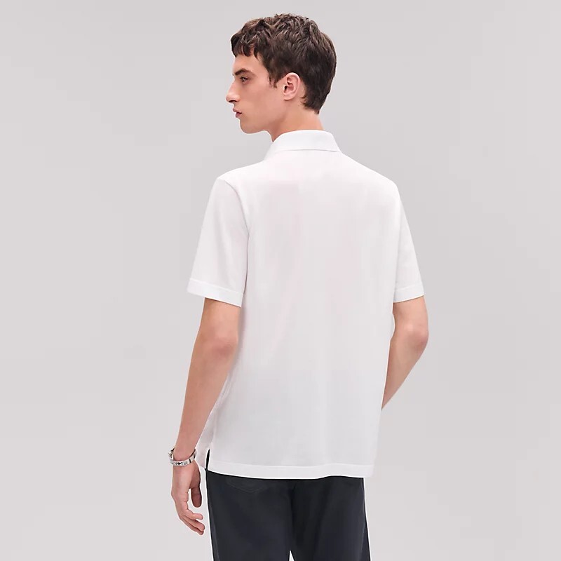 HERMES H embroidered buttoned polo shirt BLANC  SIZE M