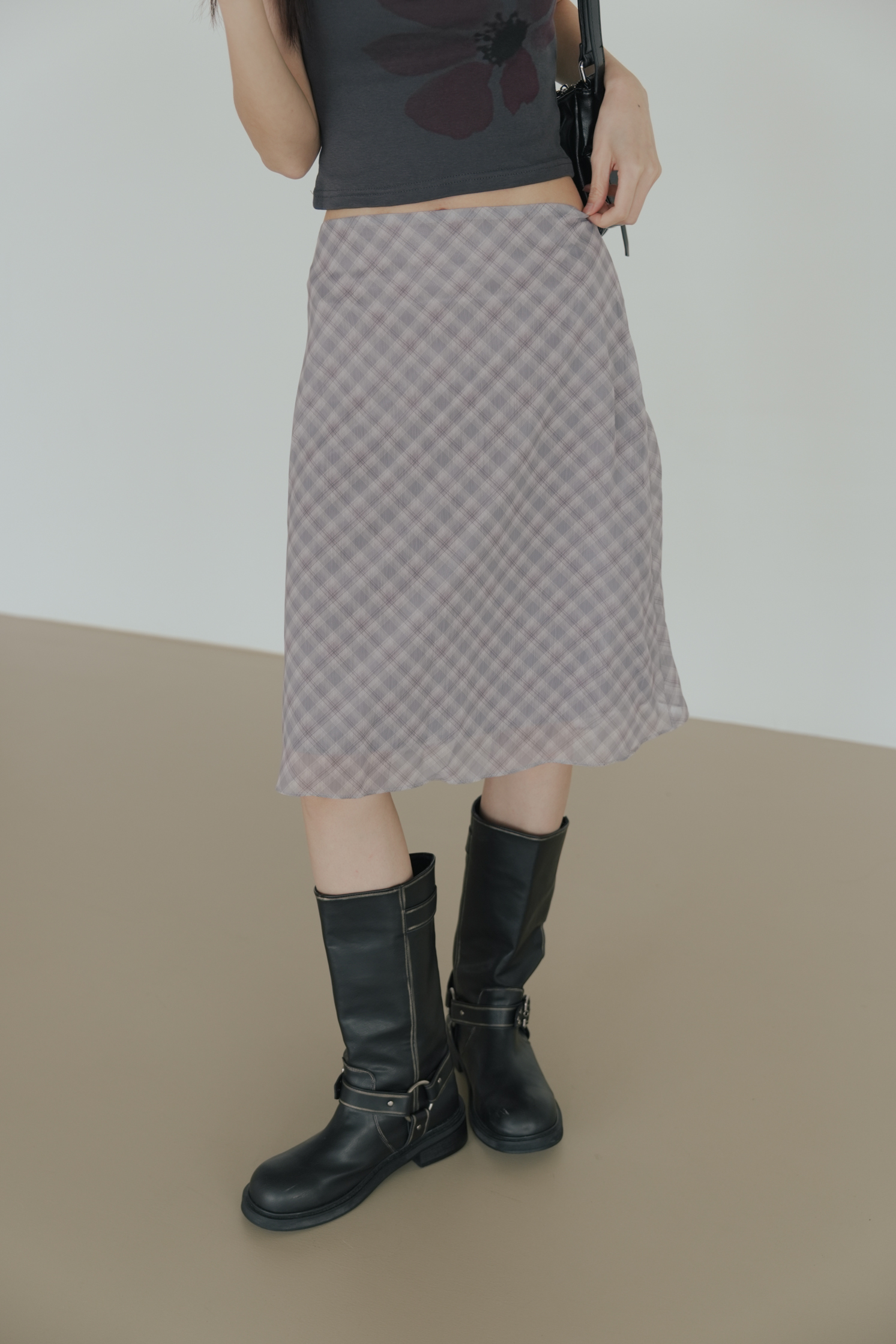 Color Check Midi Skirt #裙子