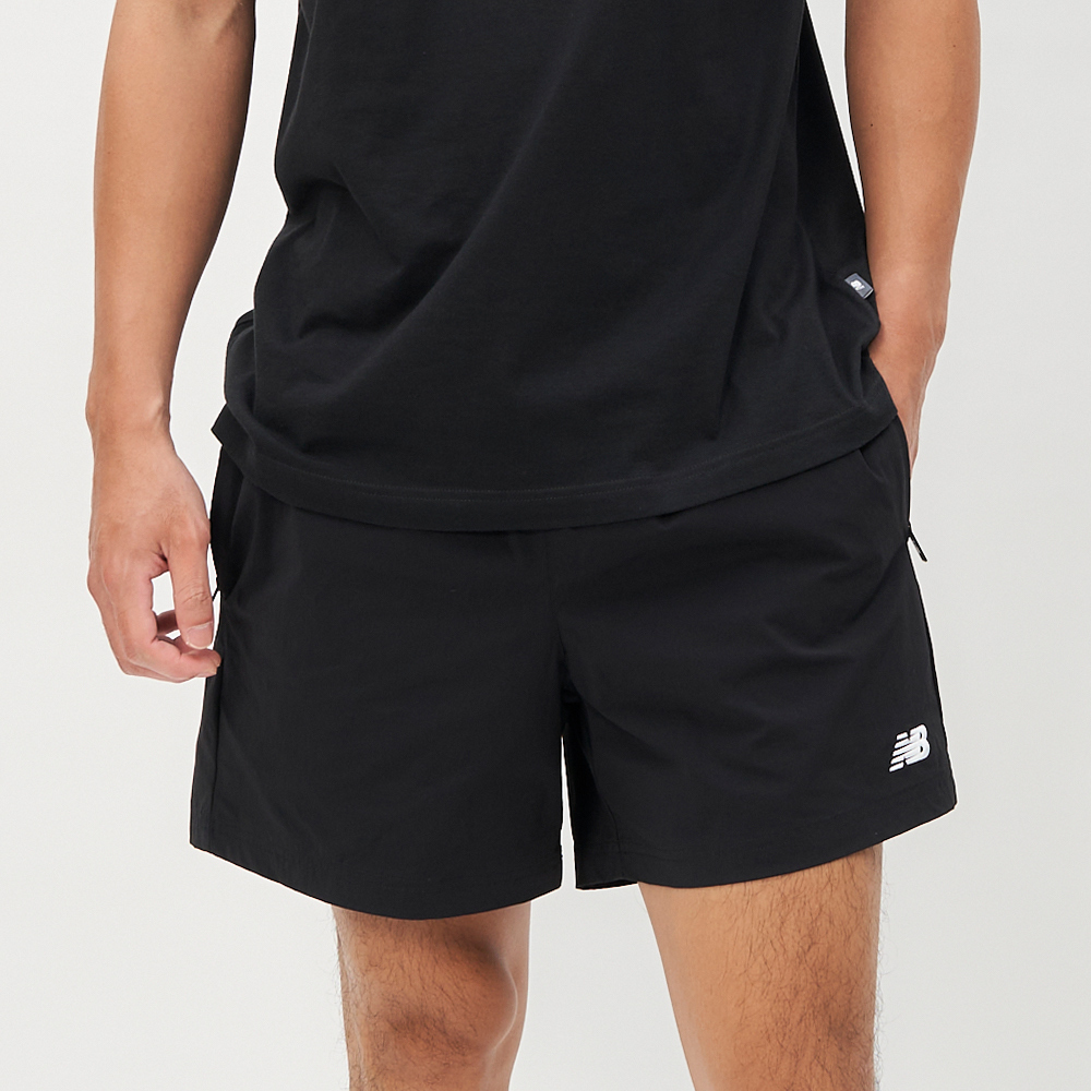 New Balance 男款 黑色 NB 美規 5吋 刺繡 Logo 梭織 運動 慢跑 休閒 短褲 MS41517BK