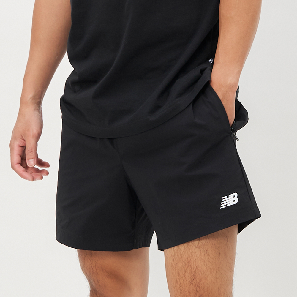 New Balance 男款 黑色 NB 美規 5吋 刺繡 Logo 梭織 運動 慢跑 休閒 短褲 MS41517BK