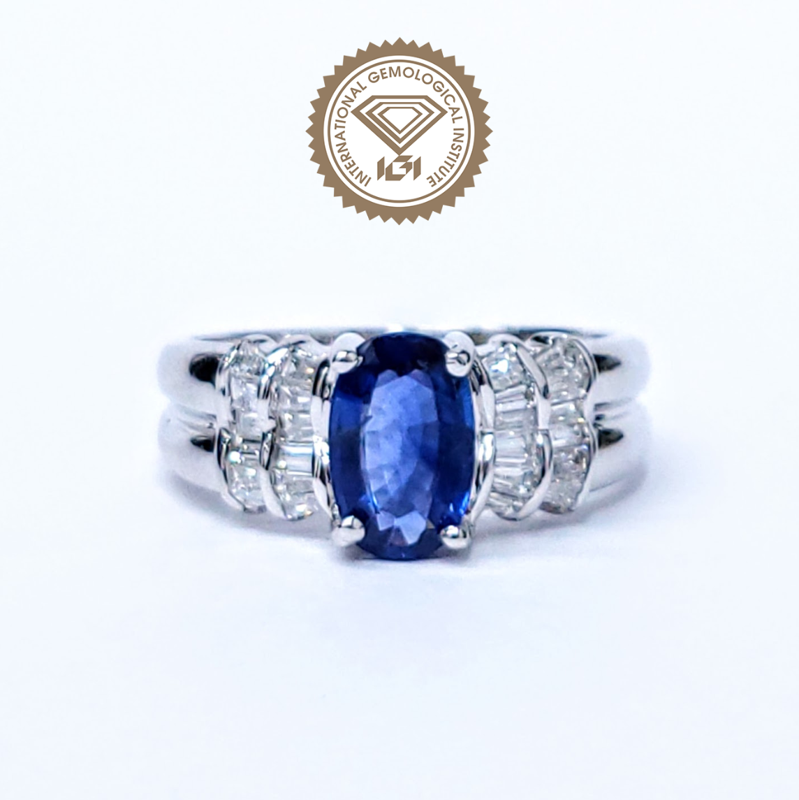 18K White Gold 1.31ct Sapphire and Diamond Ring
