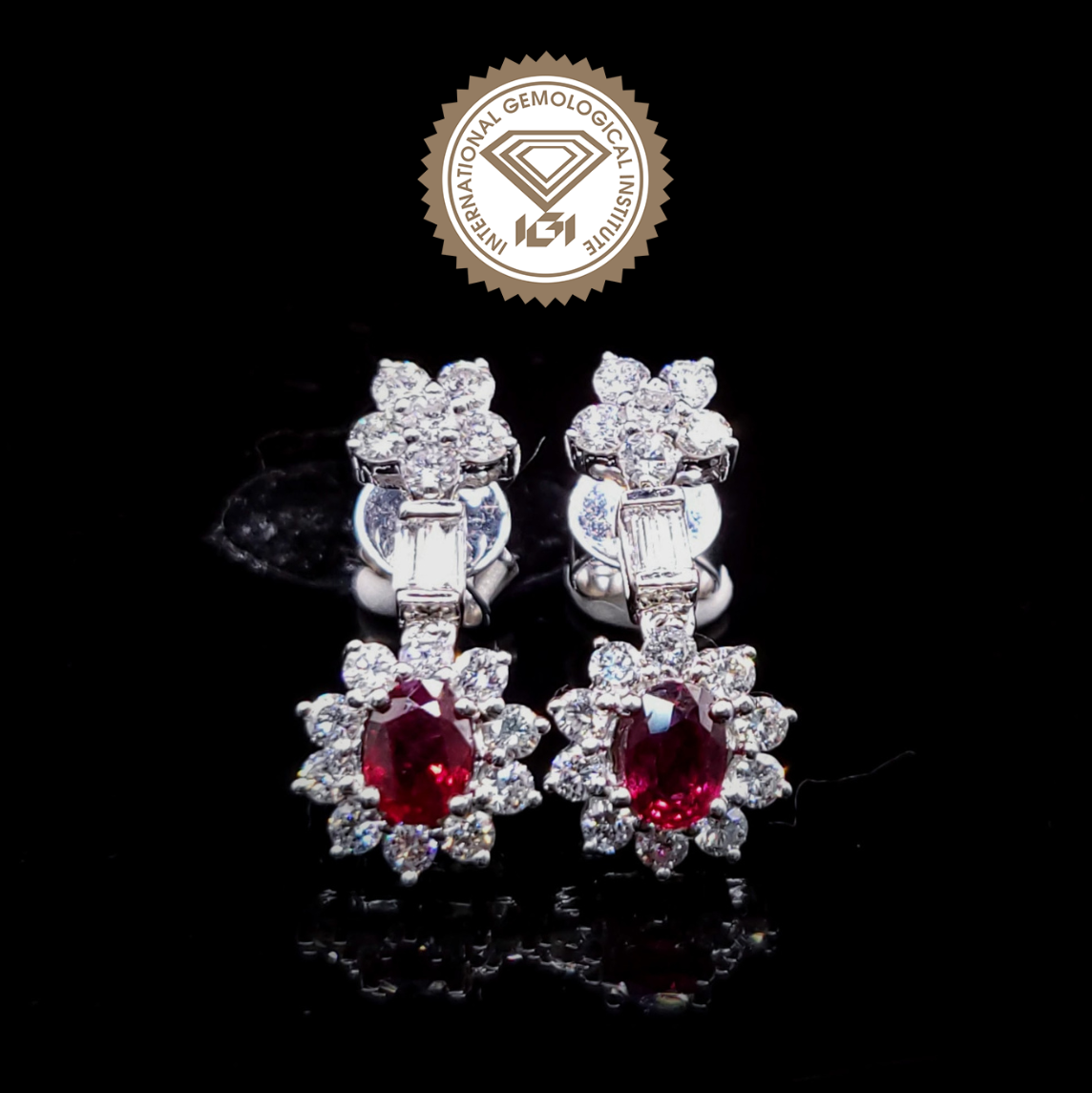 18K White Gold 1.38ct Ruby and Diamond Drop Earring