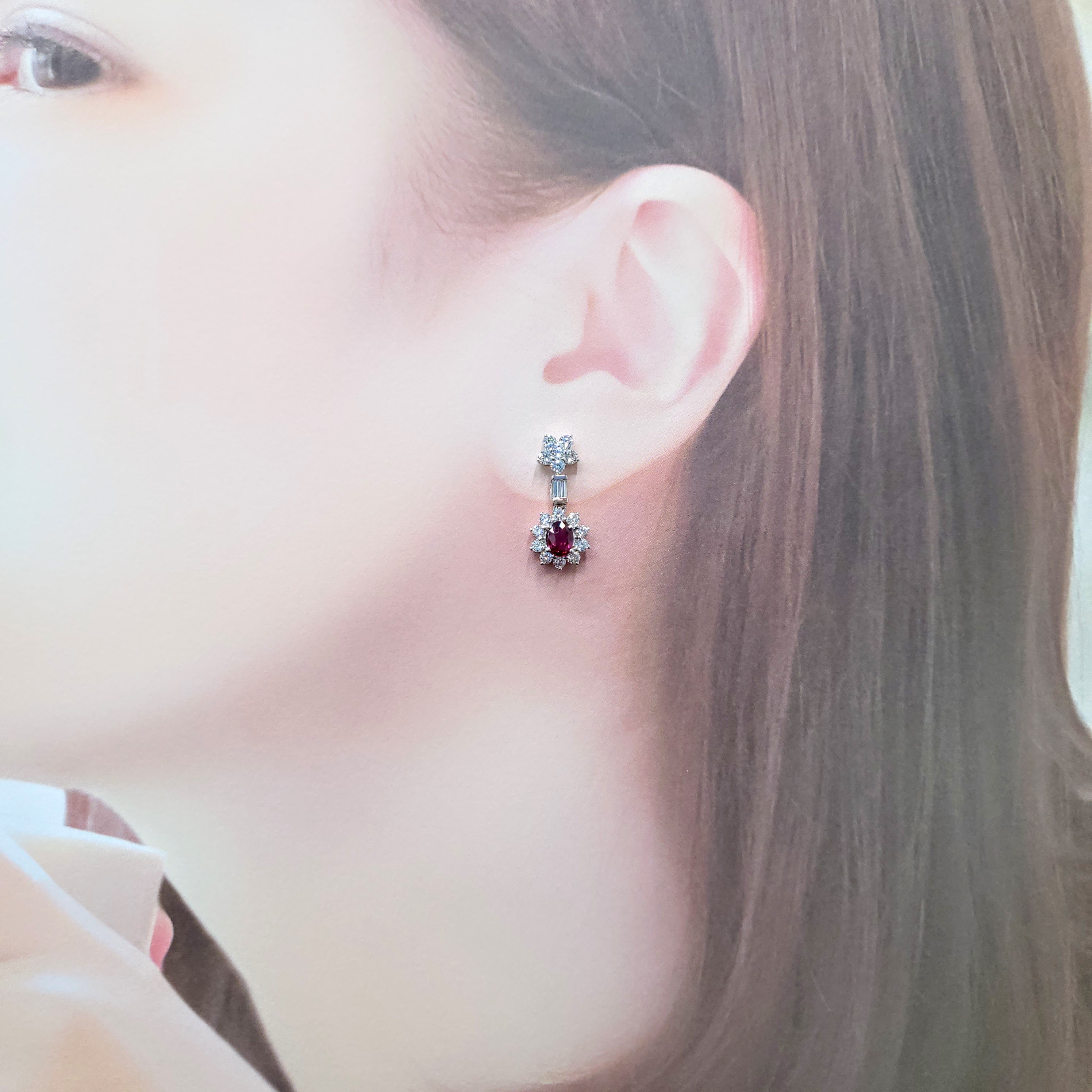 18K White Gold 1.38ct Ruby and Diamond Drop Earring