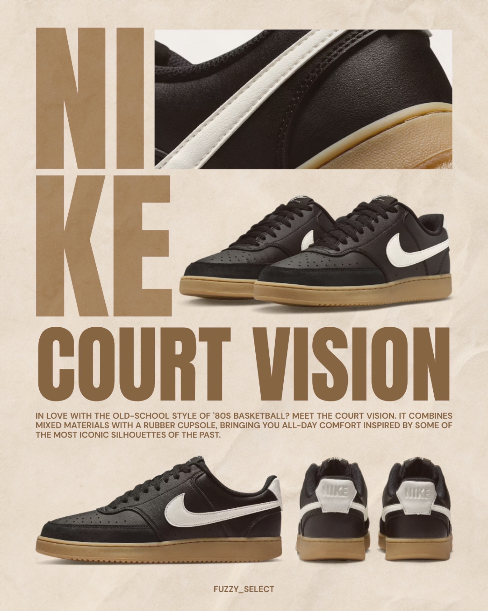 【逢甲 FUZZY】 Nike Court Vision Lo 黑白 卡其底 IB2998-004
