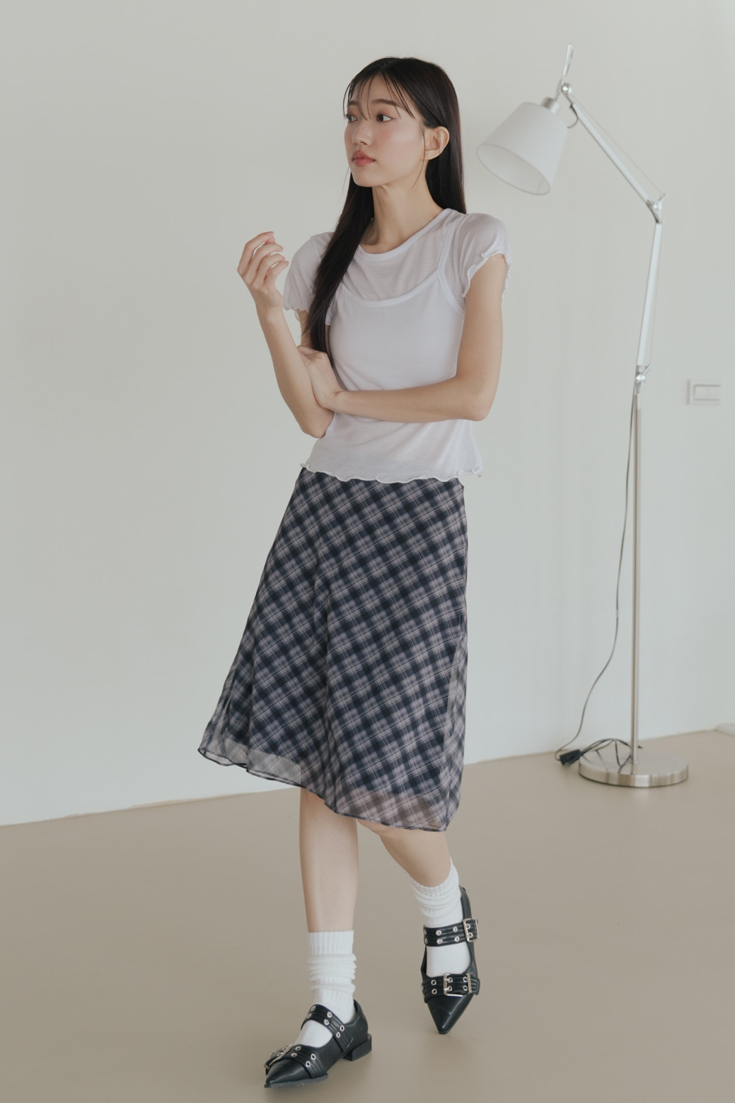 Color Check Midi Skirt #裙子