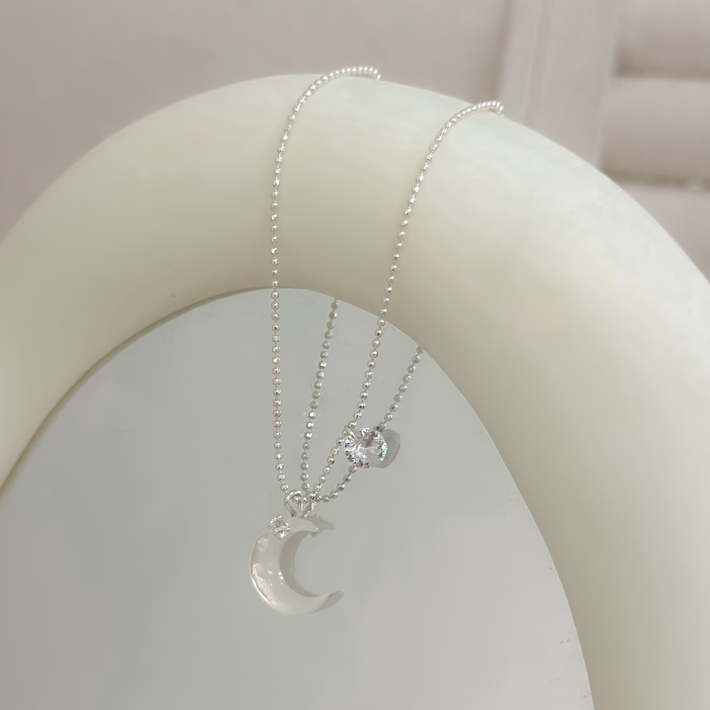C312單鑽月光石月亮純銀項鍊