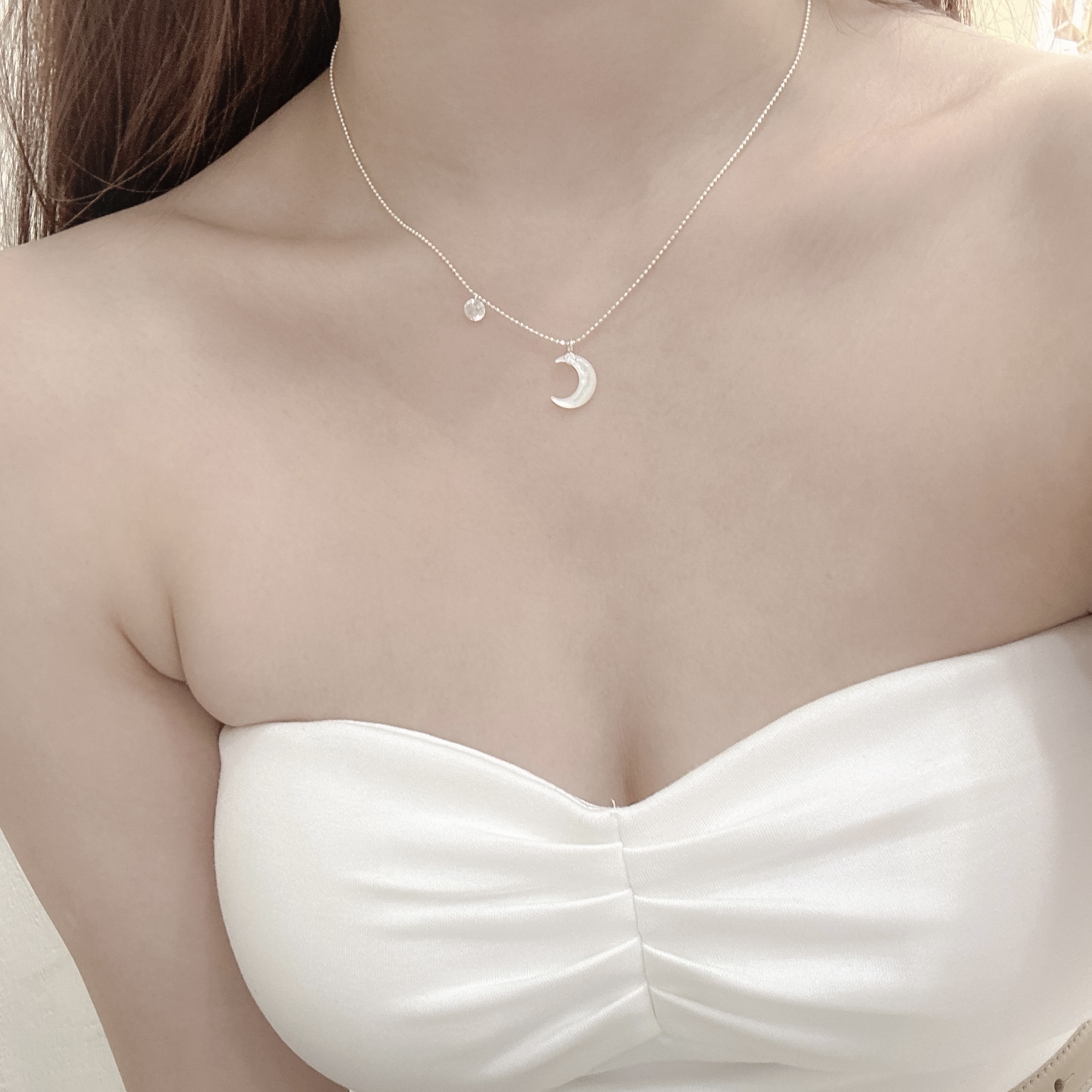 C312單鑽月光石月亮純銀項鍊