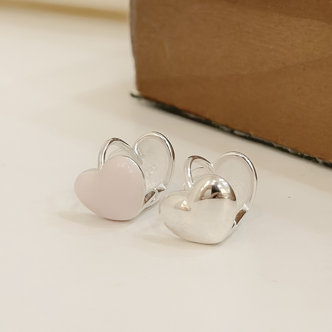 C242烤漆雙面愛心小圈純銀易扣