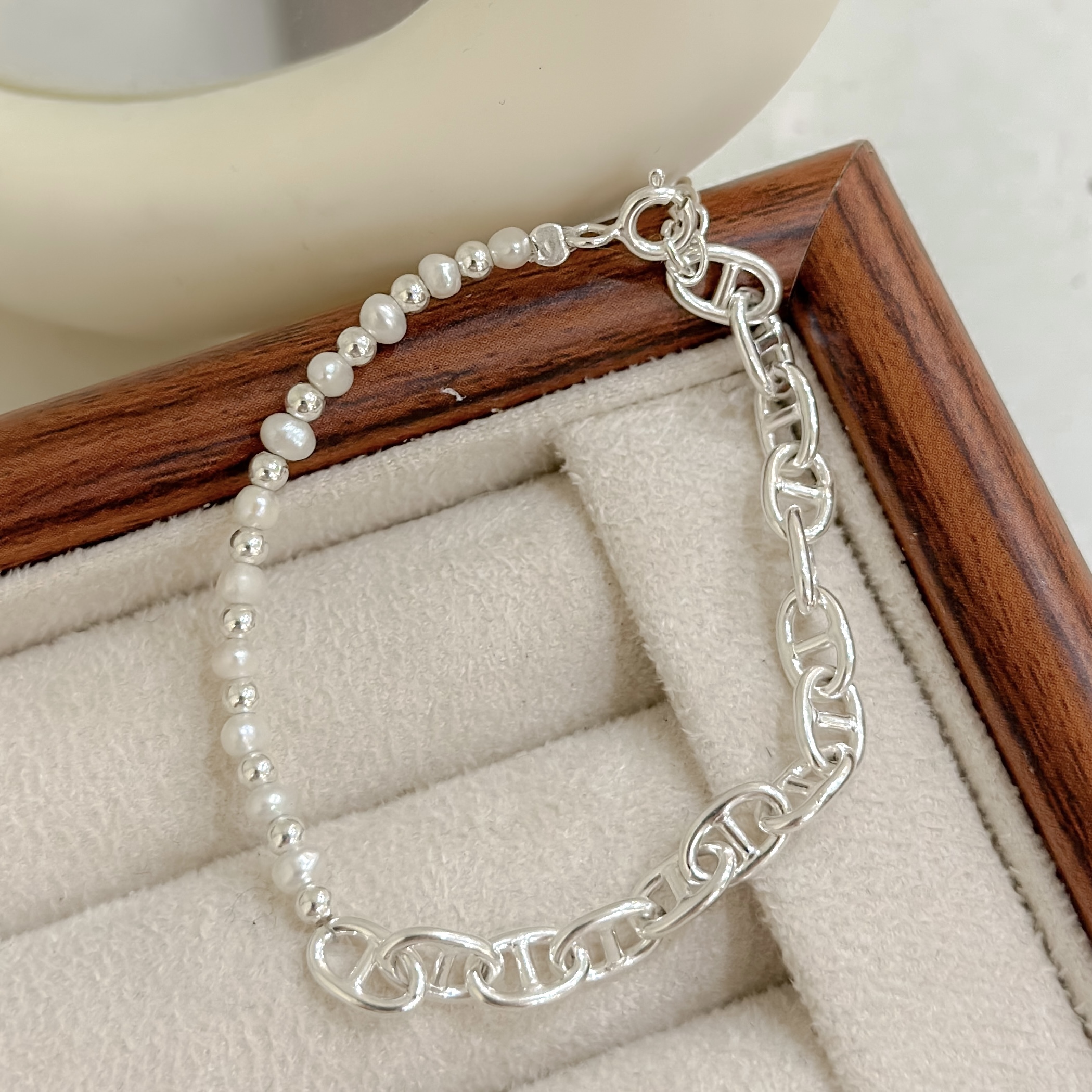 U28珍珠豬鼻純銀手鍊