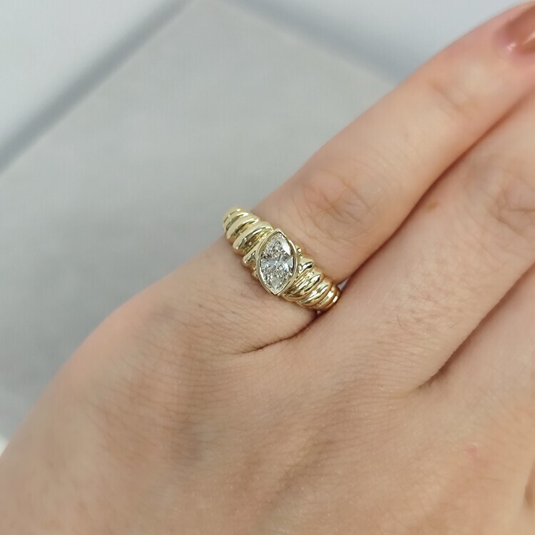 Marquise Shape Diamond Signet Pinky Ring