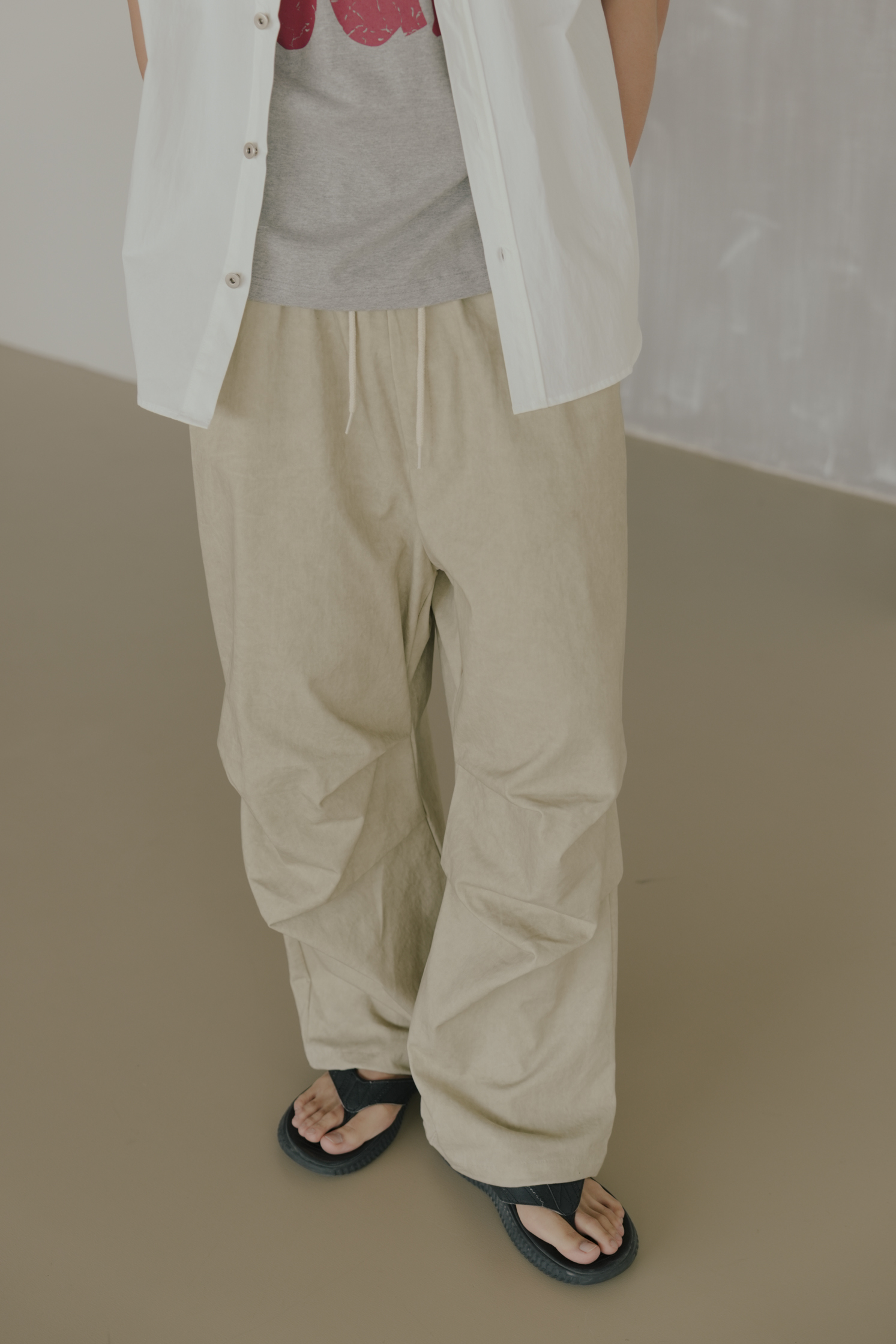 【Unisex】Back Puff Print & Keyring Wide Pants #長褲