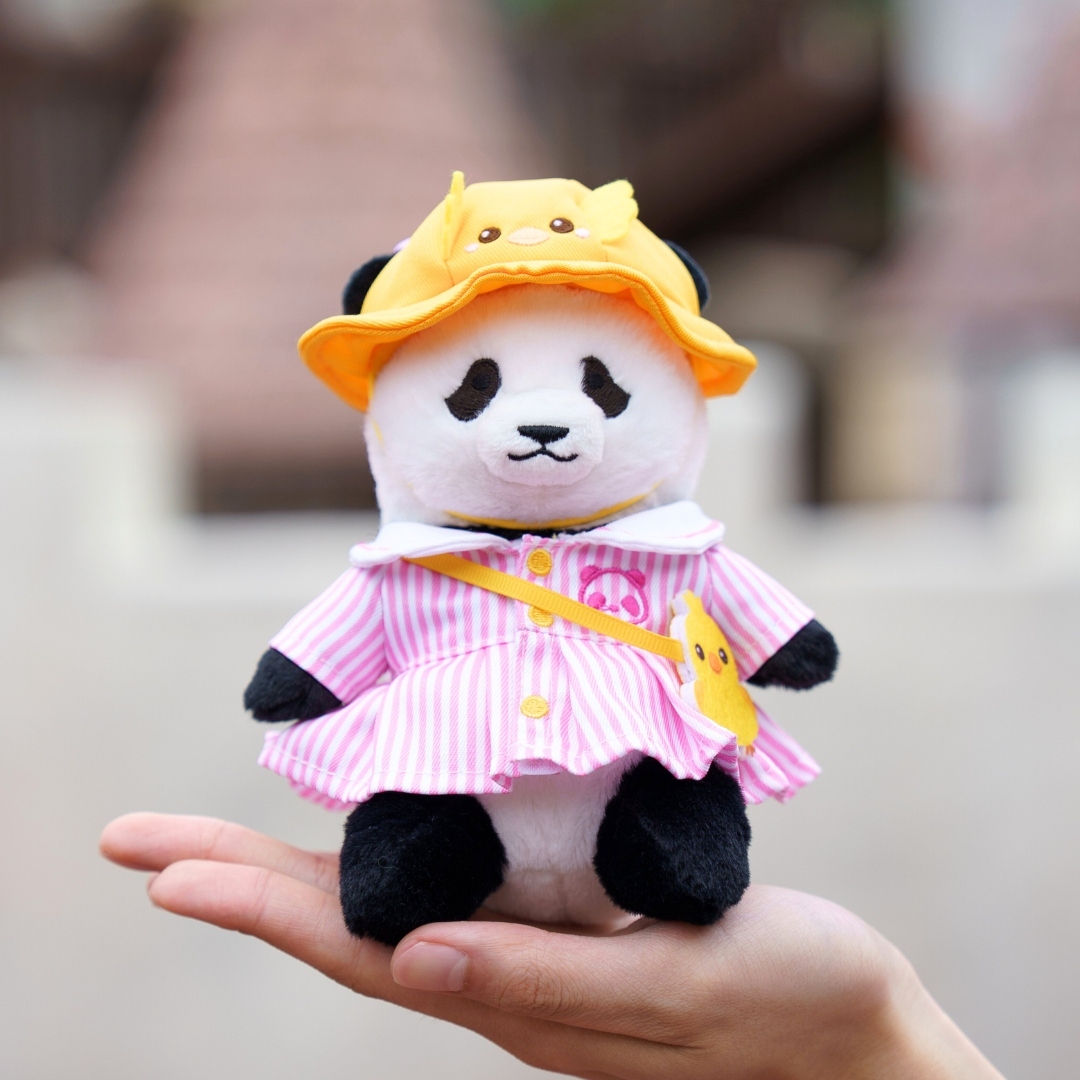 Plush Wear for 5" Panda Plush -School Uniform Skirt with Yellow Hat Set