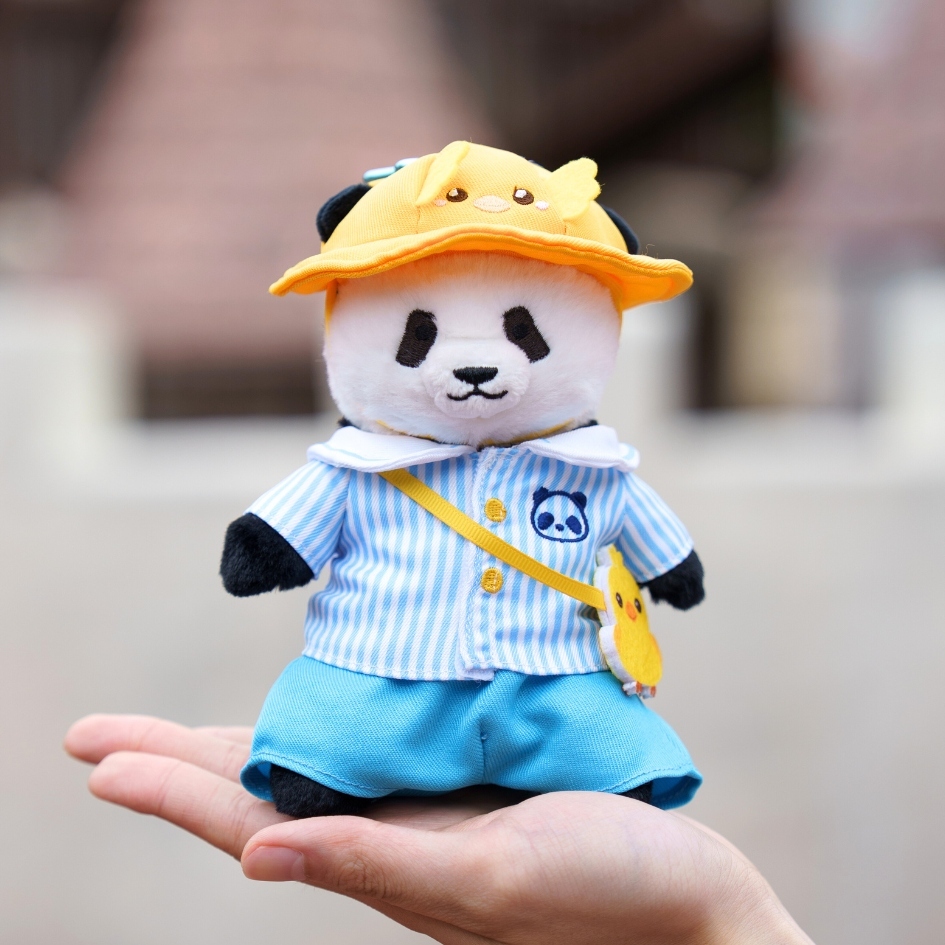 Plush Wear for 5" Panda Plush -School Uniform Short with Yellow Hat Set
