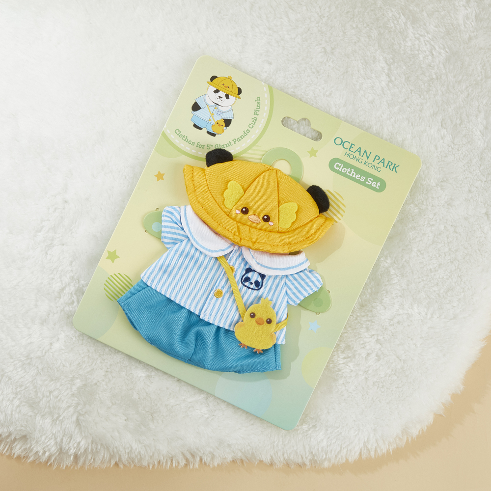 Plush Wear for 5" Panda Plush -School Uniform Short with Yellow Hat Set