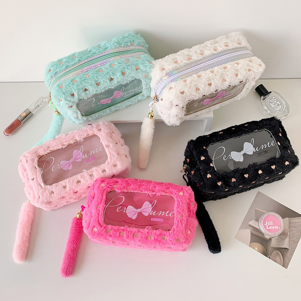 Minimalist Bow Plush Large-Capacity Pencil Case