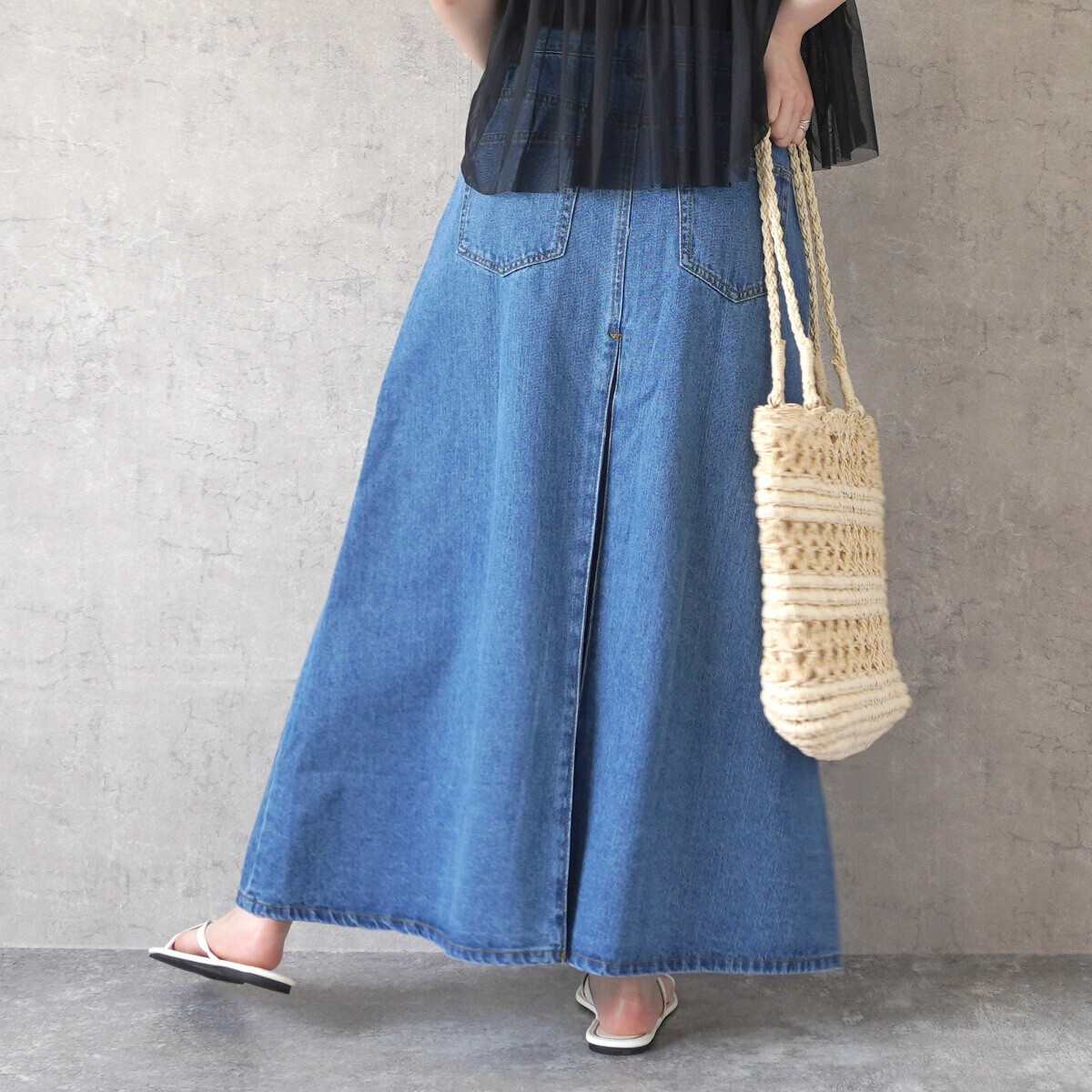 日牌後褶牛仔挺版口袋A字長裙(3色)(S/M/L/LL)C14154