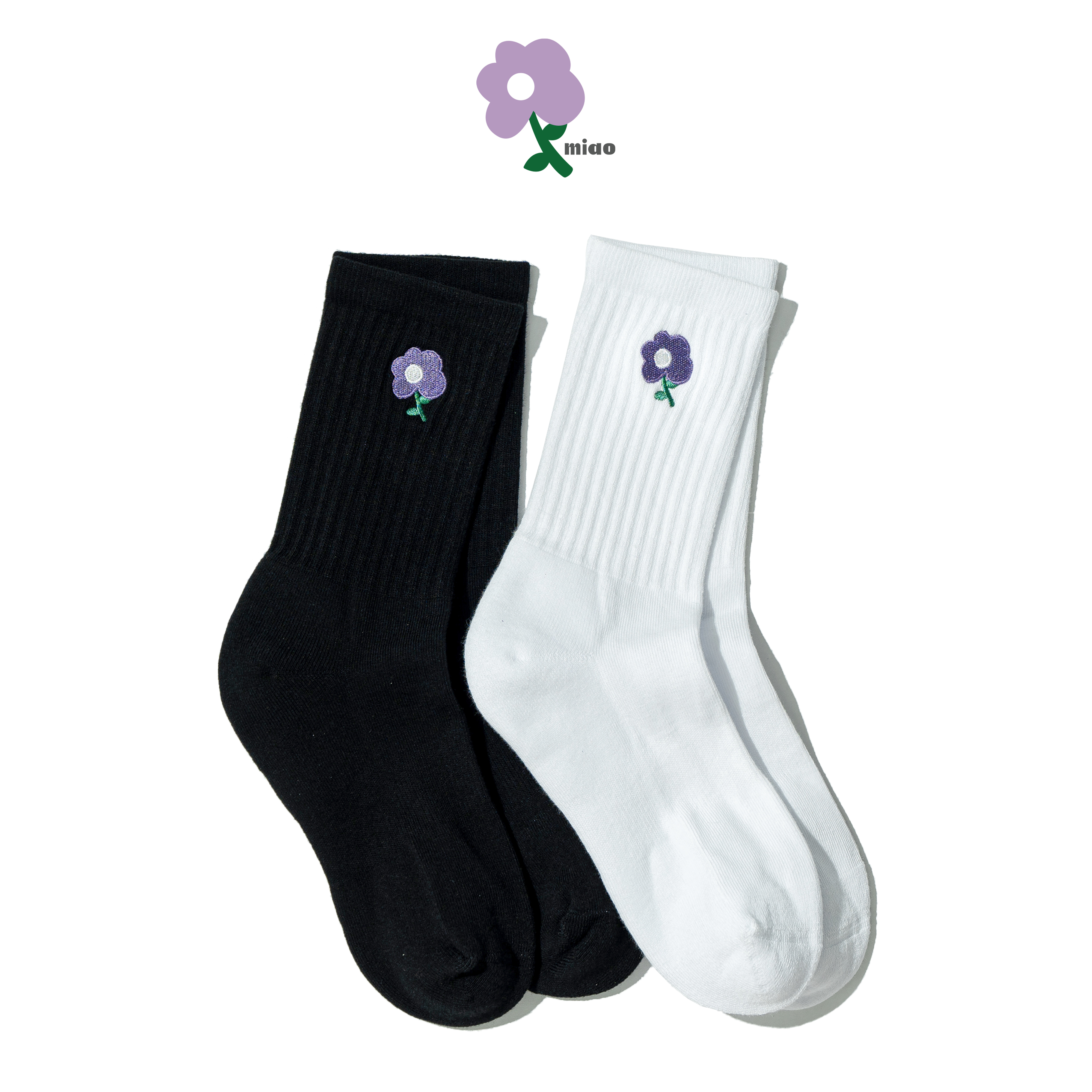 AGILITY MIAO Flowers Ribbed Socks "Purple" 紫色花朵 [MC55]