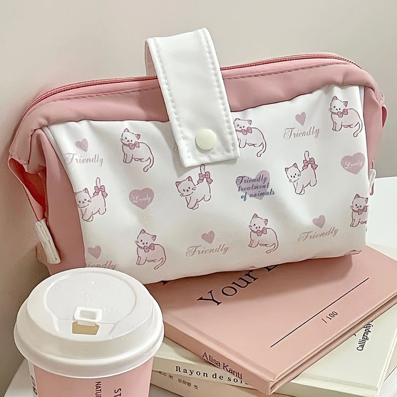 Japanese-Style Puppy-Cat Print Storage Pouch & Pencil Case