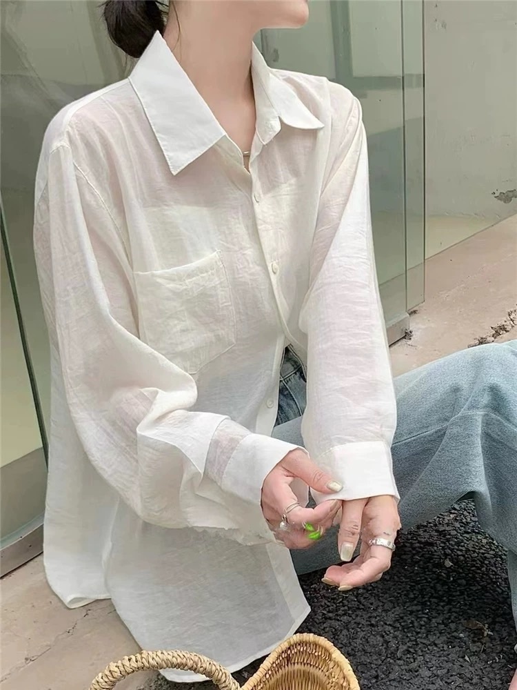 透感冰絲防曬襯衫/三色