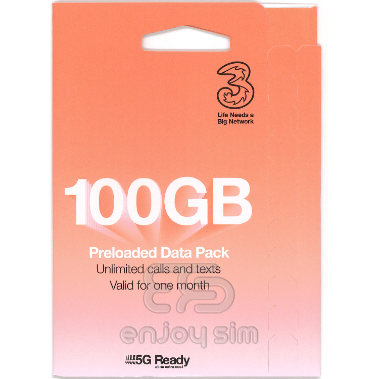 3UK - 【英國及歐洲70+國家地區】(40GB / 100GB / 200GB / Unlimited) 5G上網數據Sim卡